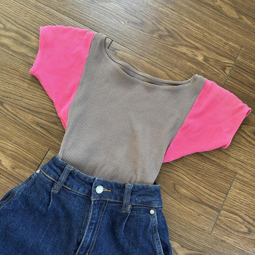 Pink and Brown Women's Top